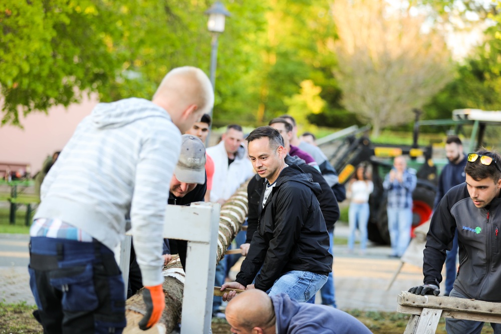 Soldiers and Locals Celebrate Maypole Day in Illesheim, Germany