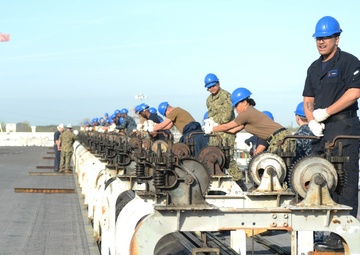 Sailors Remove Catapault Cylinder