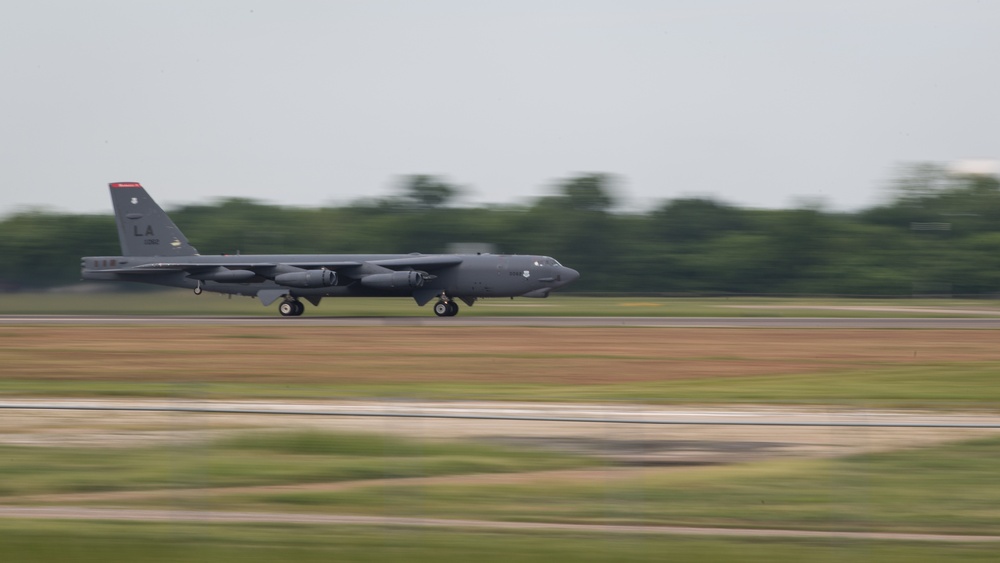 Barksdale B-52s take off for Bomber Task Force