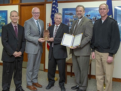 April 12, 2019 Naval Undersea Warfare Center, Newport, RI  Dr. Andrew Hull, Code 85, was presented the Decibel Award.
