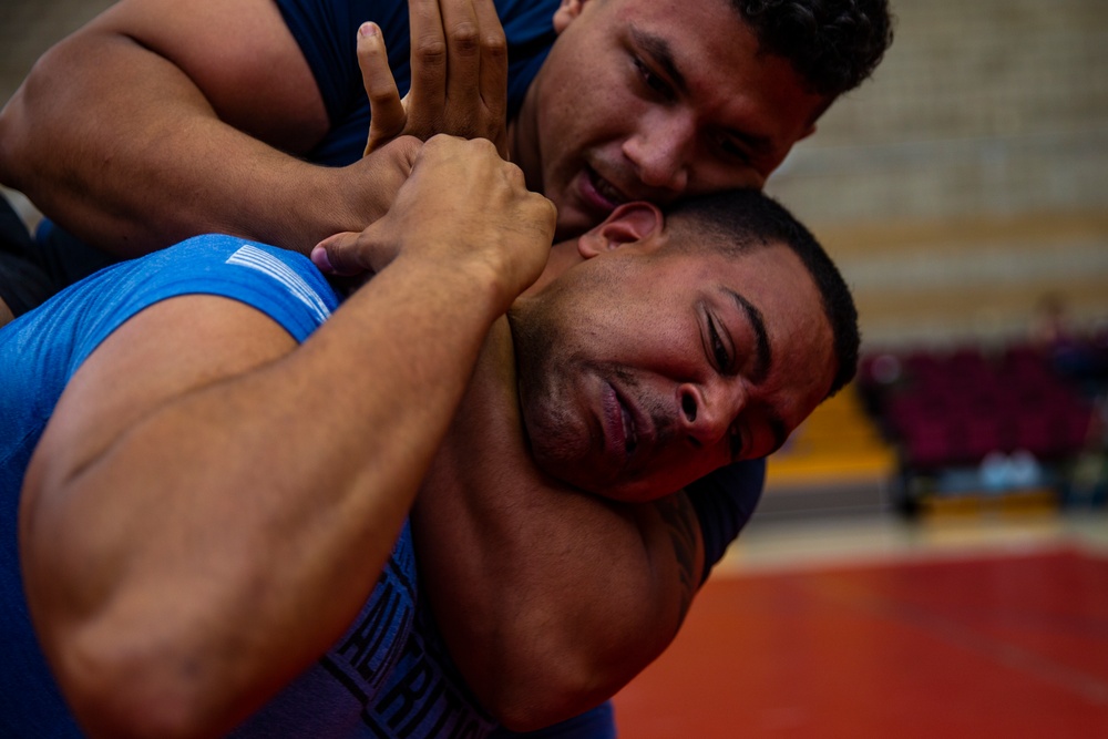 U.S. Marines compete in the Commanding General's Cup Individual Grappling Tournament