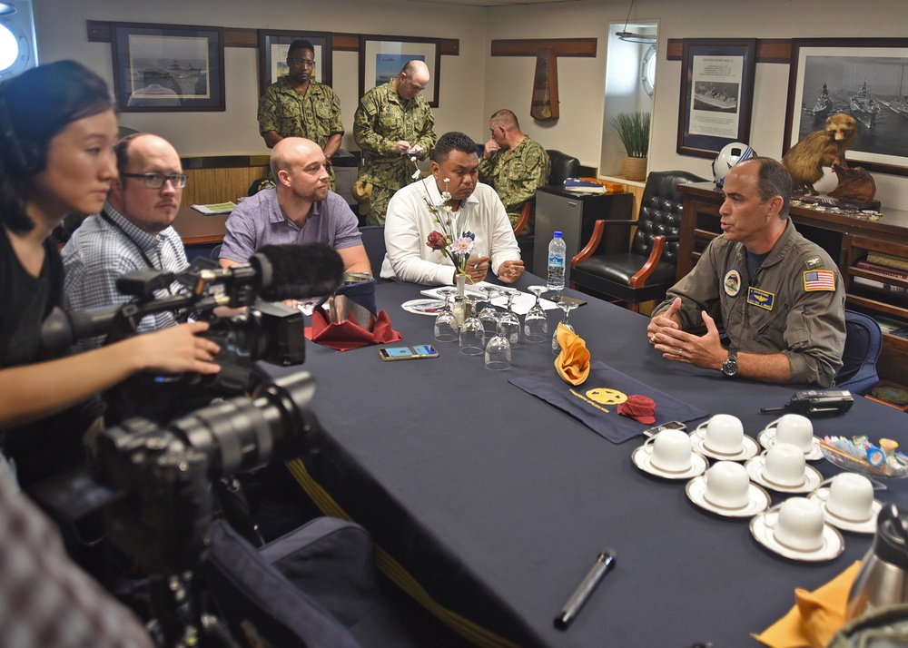 USS Blue Ridge Commanding Officer addresses media representatives in Singapore