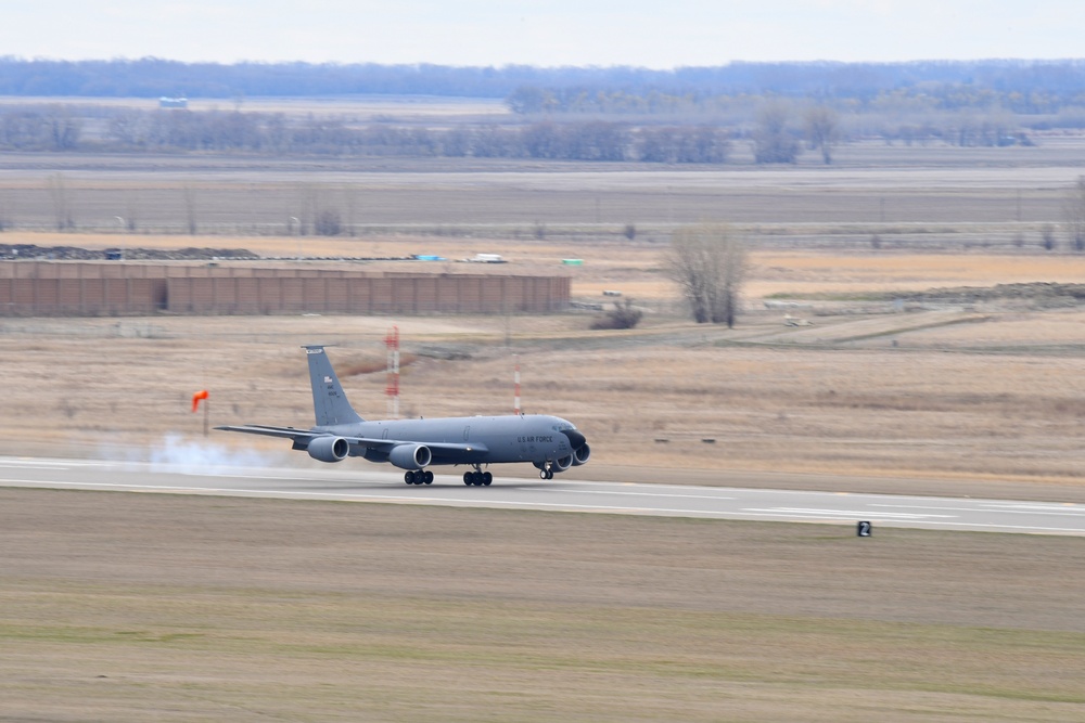 The KC-135 Stratotanker briefly returns to Grand Forks AFB