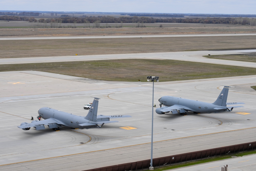 The KC-135 Stratotanker briefly returns to Grand Forks AFB