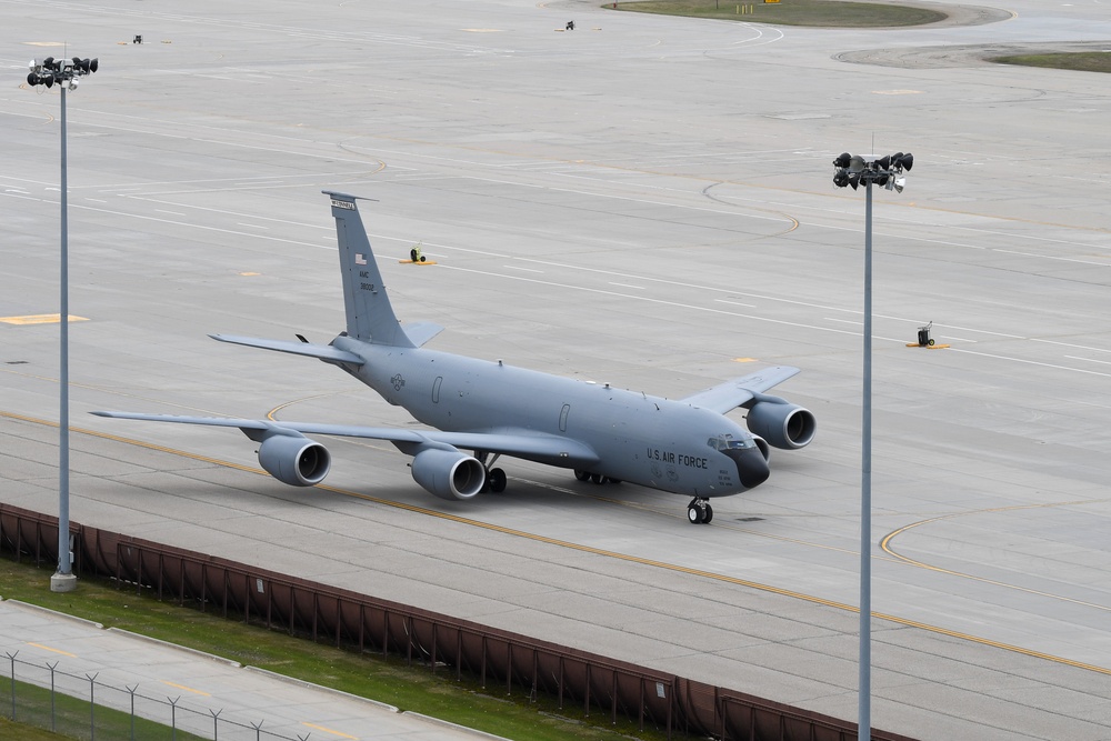 The KC-135 Stratotanker briefly returns to Grand Forks AFB