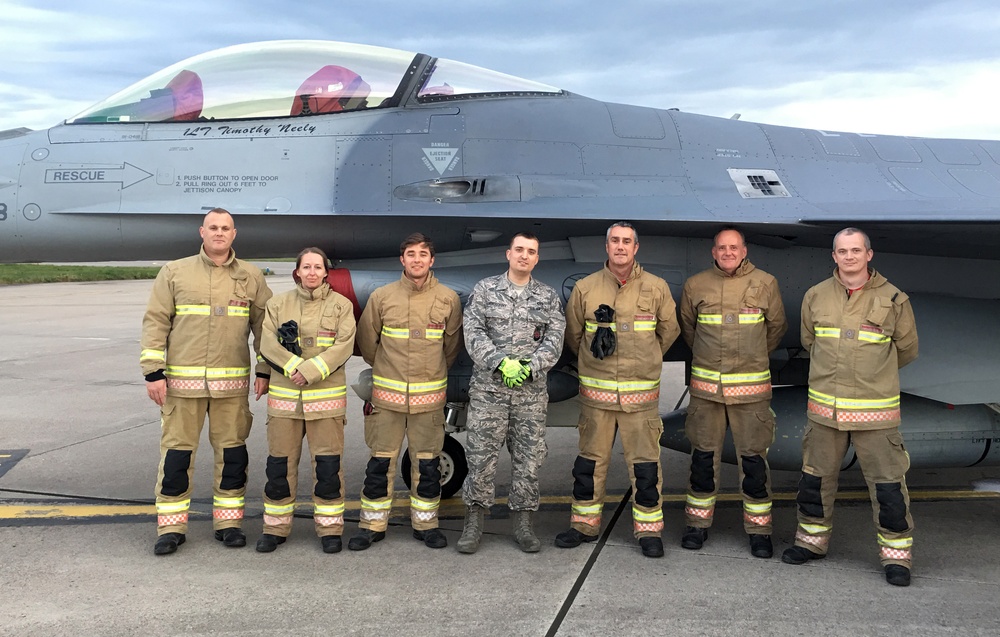 Spangdahlem firefighters train RAF counterparts on F-16, hydrazine emergency procedures