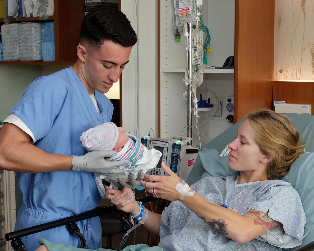 Hospital Corpsman Cares for Mother and Newborn at Naval Hospital Camp Pendleton