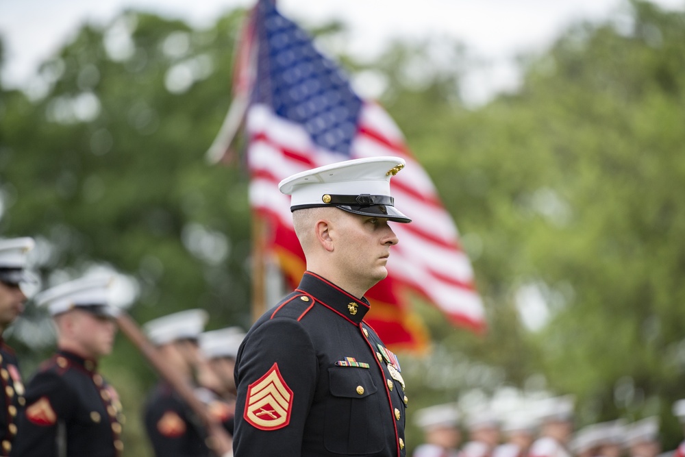 Military Funeral Honors With Funeral Escort Are Conducted for U.S. Marine Corps Staff Sgt. Benjamin Hines