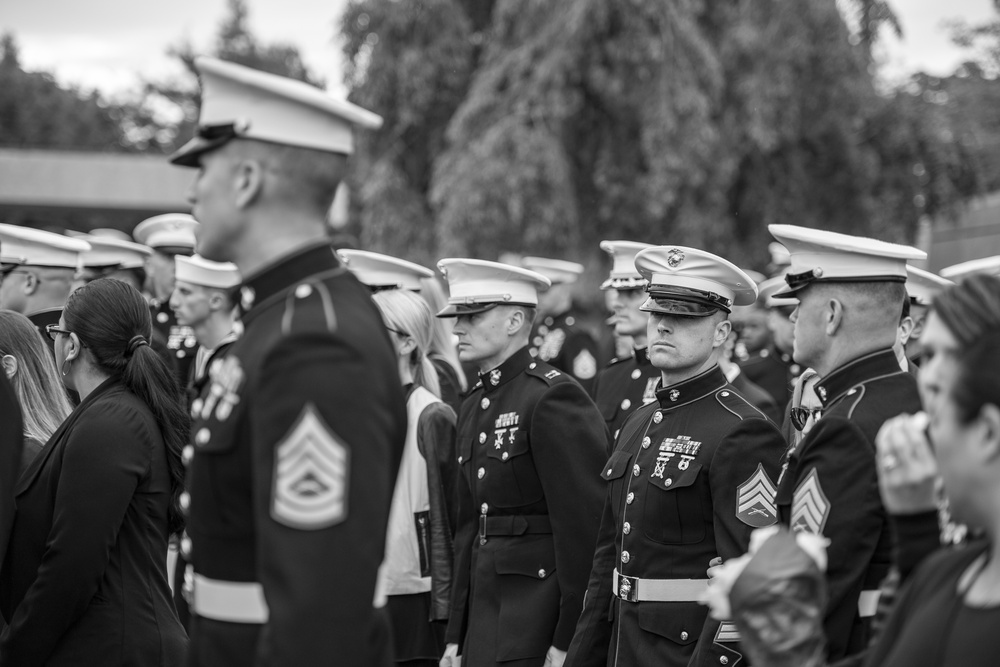 Military Funeral Honors With Funeral Escort Are Conducted for U.S. Marine Corps Staff Sgt. Benjamin Hines