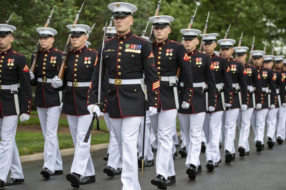 Military Funeral Honors With Funeral Escort Are Conducted for U.S. Marine Corps Staff Sgt. Benjamin Hines