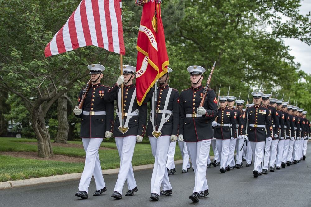 Military Funeral Honors With Funeral Escort Are Conducted for U.S. Marine Corps Staff Sgt. Benjamin Hines