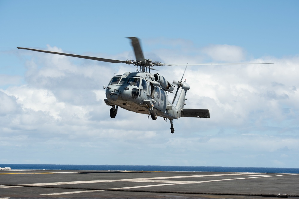 The aircraft carrier USS John C. Stennis (CVN 74) conducts flight operations