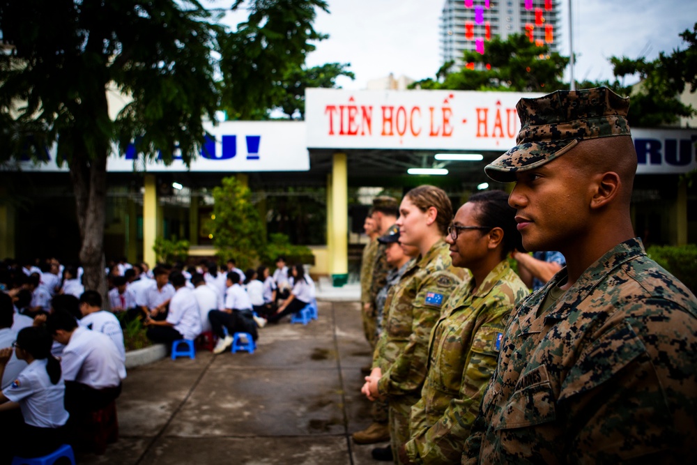 U.S. Marines and ADF service members visit a Vietnamese School