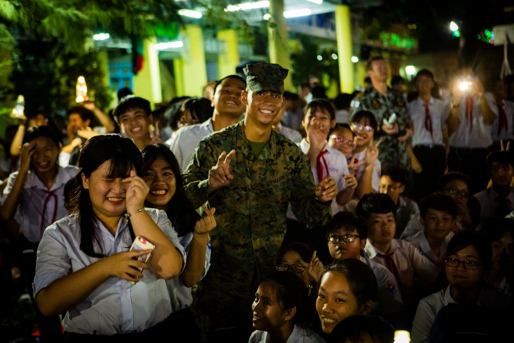 U.S. Marines and ADF service members visit a Vietnamese School