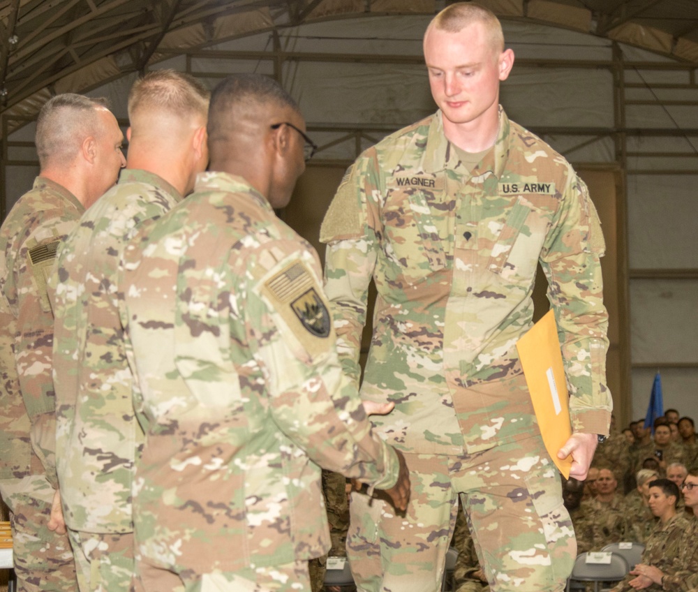 Soldiers with Class 19-704 Graduate BLC at Camp Buehring