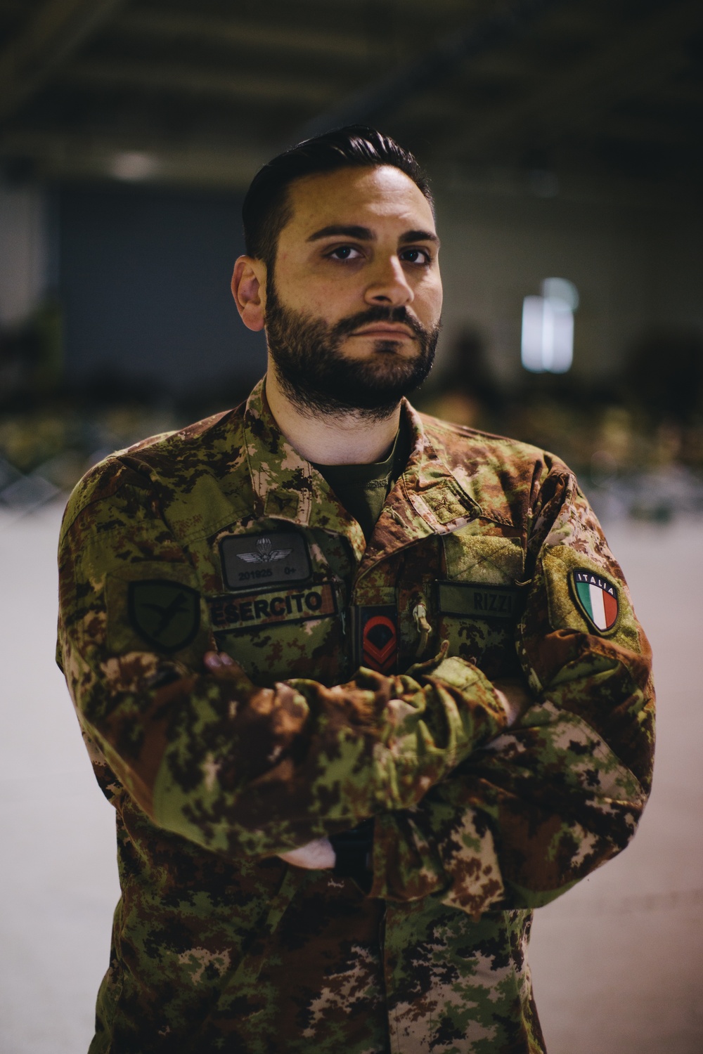 An Italian paratrooper waits for airborne operations