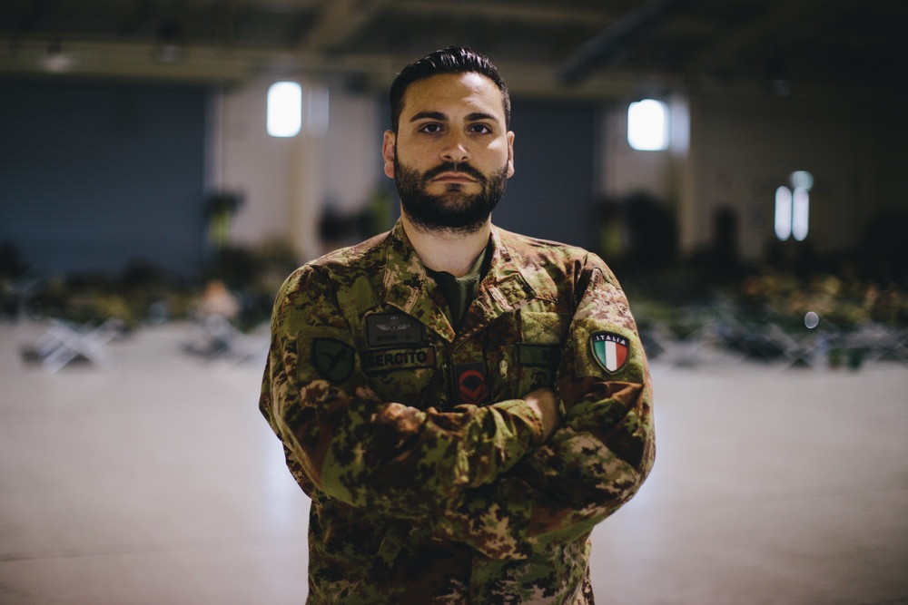 An Italian paratrooper awaits airborne operations