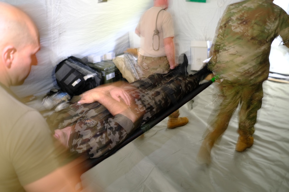 Air Force Reserve Airmen conduct medical training during Immediate Response 2019.