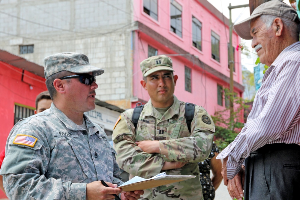 U.S. Army Soldiers interact with San Sebastian community residents in Huehuetenango, Guatemala, in support of exercise Beyond the Horizon 2019