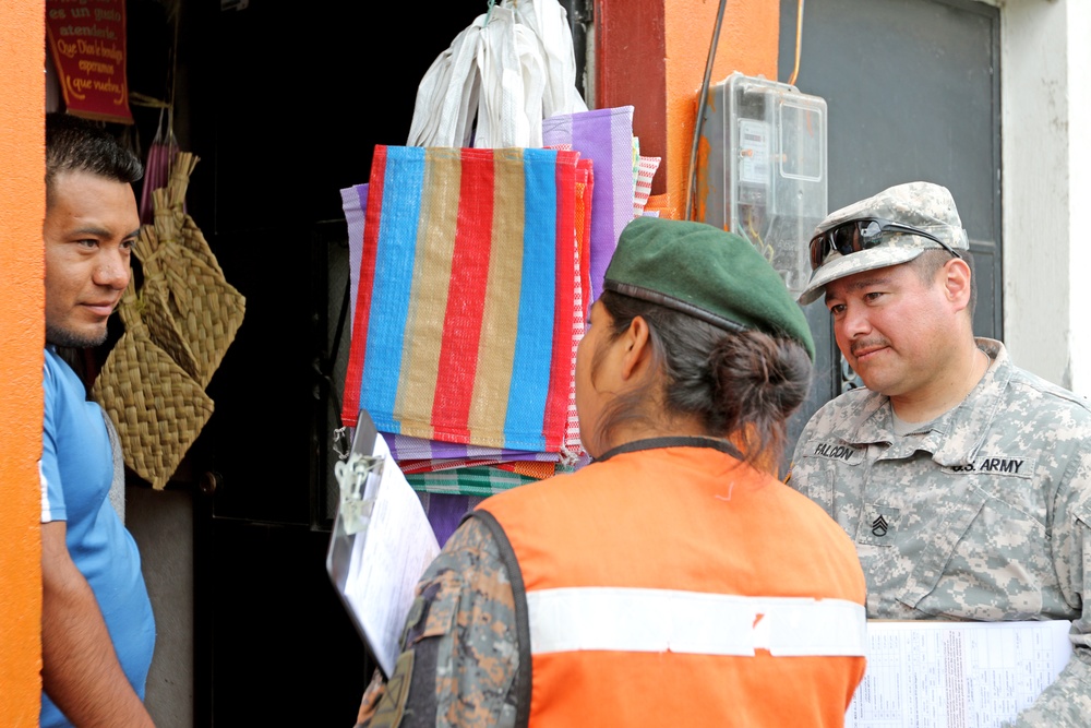 U.S. Army Soldiers interact with San Sebastian community residents in Huehuetenango, Guatemala, in support of exercise Beyond the Horizon 2019