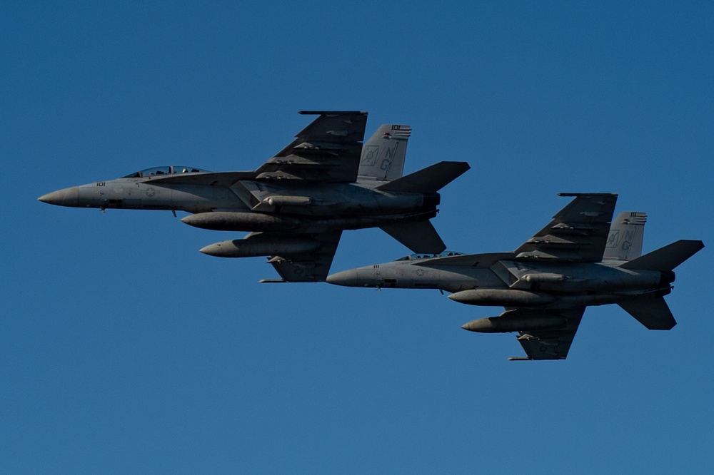 The aircraft carrier John C. Stennis (CVN 74) and Carrier Air Wing (CVW) 9 host an air power demonstration