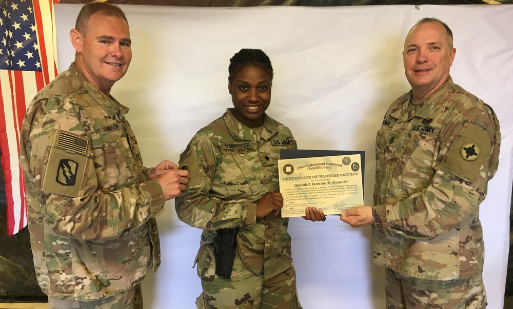 SPC Dantzler Receives Wartime Service Patch