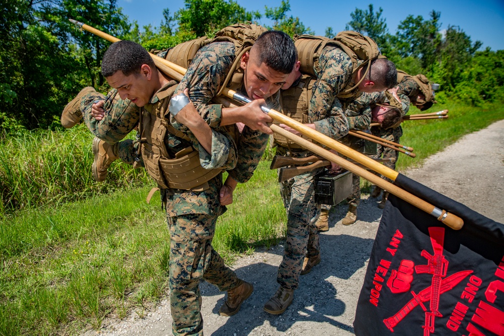 Marines with Martial Arts Instructor Course 1-19 conduct a 3-mile run