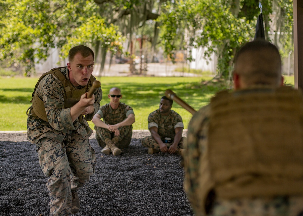 Marines with Martial Arts Instructor Course 1-19 conduct a 3-mile run