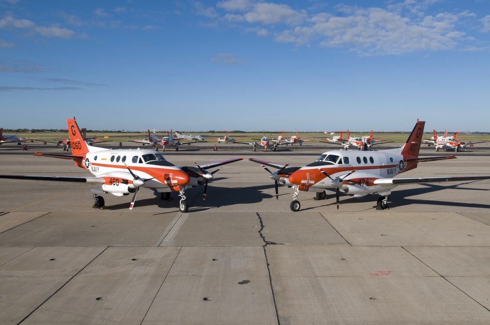 Fleet of T-44 Pegasus sit on the NAS Corpus Christi flightline