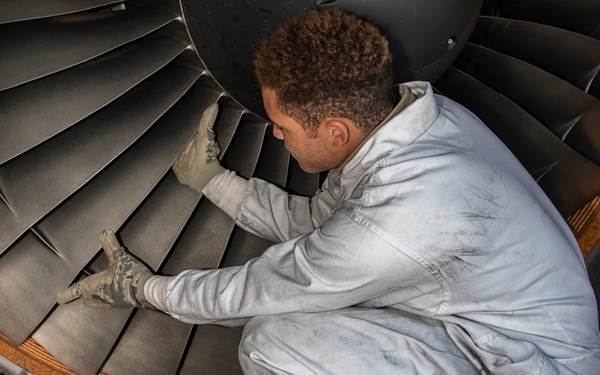 Inspecting around the blades