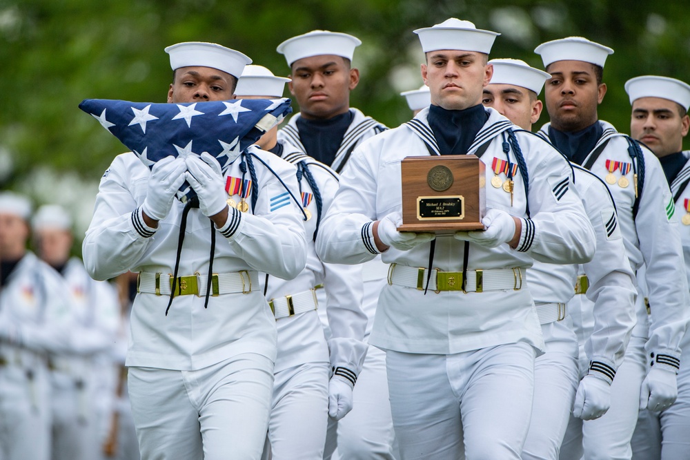 Military Funeral Honors with Funeral Escort for Petty Officer 2nd Class Michael Brodsky in Section 60 of Arlington National Cemetery