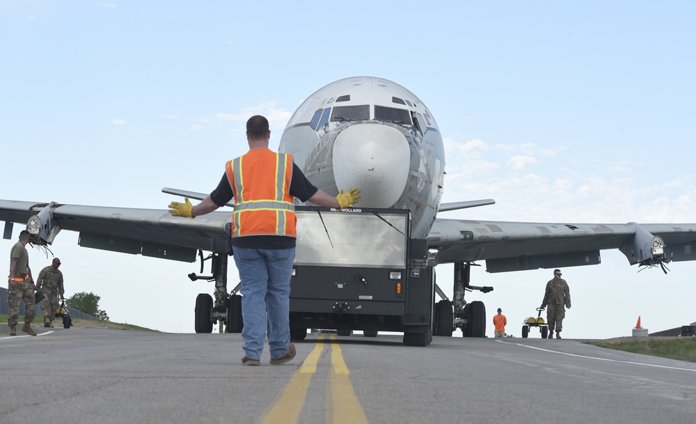 Aircraft Battle Damage Repair aircraft swap at Tinker AFB, Okla.