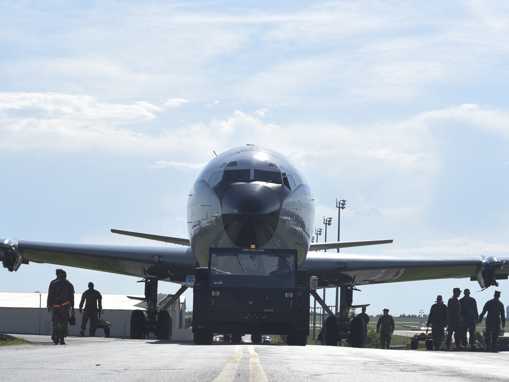 Aircraft Battle Damage Repair aircraft swap at Tinker AFB, Okla.