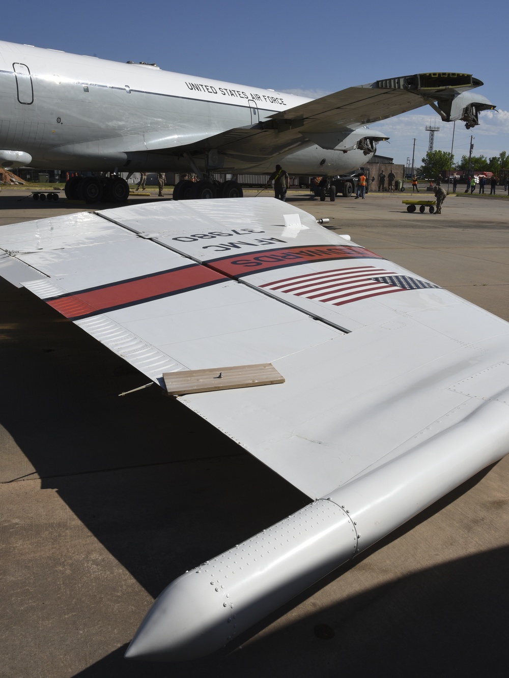 Aircraft Battle Damage Repair aircraft swap at Tinker AFB, Okla.