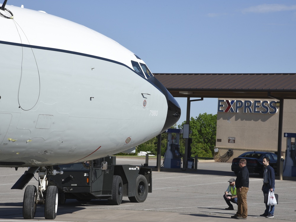 Aircraft Battle Damage Repair aircraft swap at Tinker AFB, Okla.