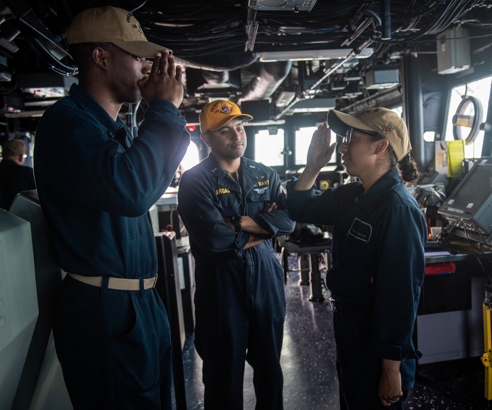 Sailor aboard USS Harpers Ferry Stands Watch