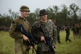 U.S. Marines participate in the opening ceremony for Southern Jackaroo