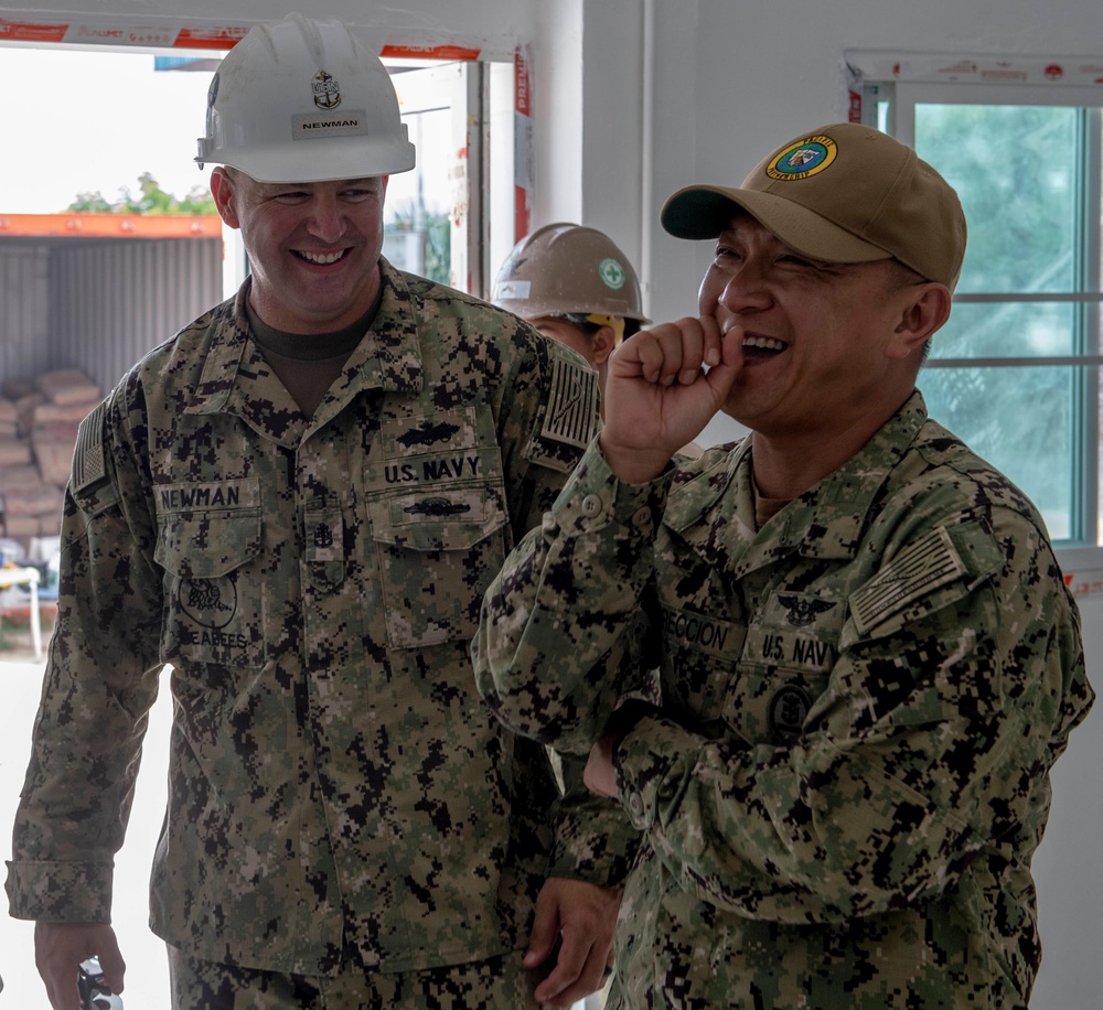U.S. Navy Service Members; Royal Thai Armed Forces build library at Ban Surasak School during Pacific Partnership 2019