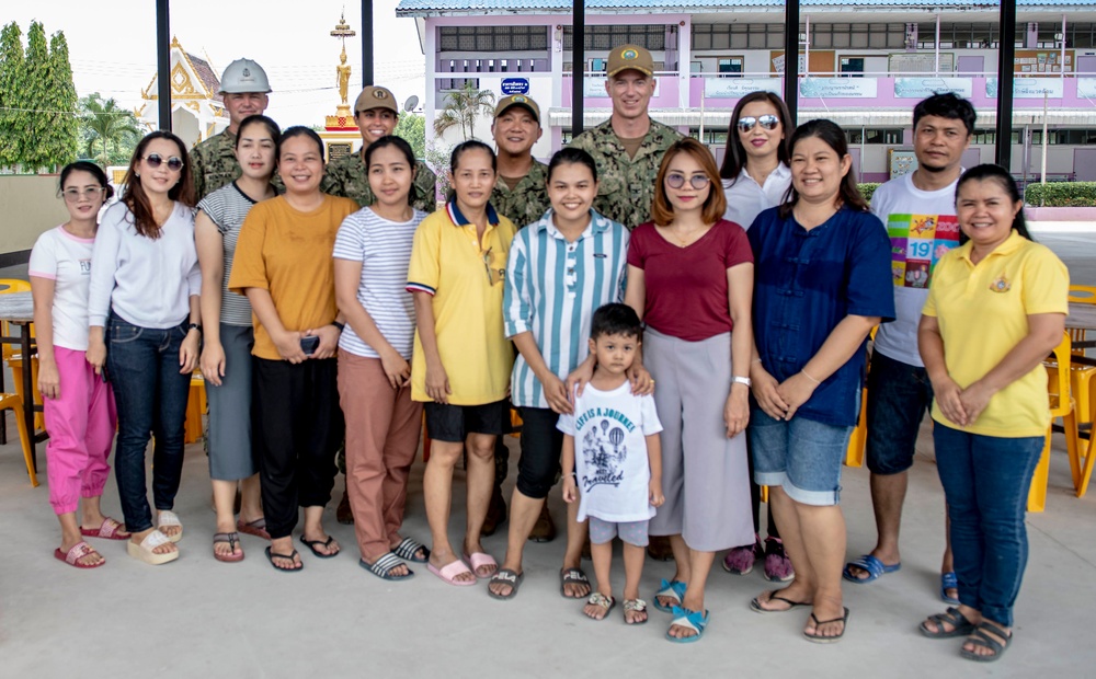 U.S. Navy Service Members; Royal Thai Armed Forces build library at Ban Surasak School during Pacific Partnership 2019