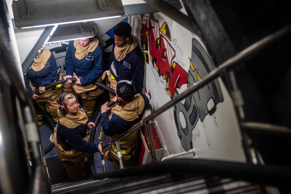 USS Harpers Ferry Conducts General Quarters Training Evolution