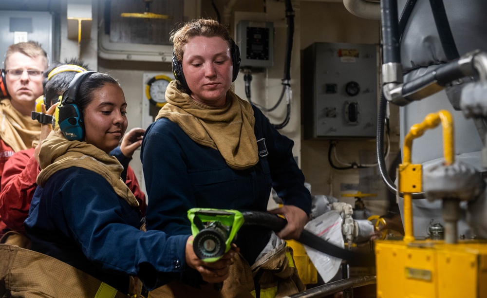 USS Harpers Ferry Conducts General Quarters Training Evolution