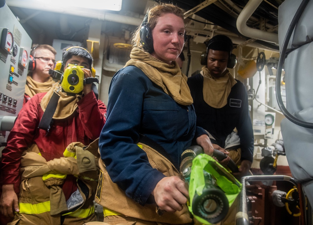 USS Harpers Ferry Conducts General Quarters Training Evolution
