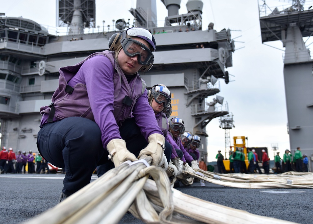 Nimitz Sailors Conduct Flight Deck Drills