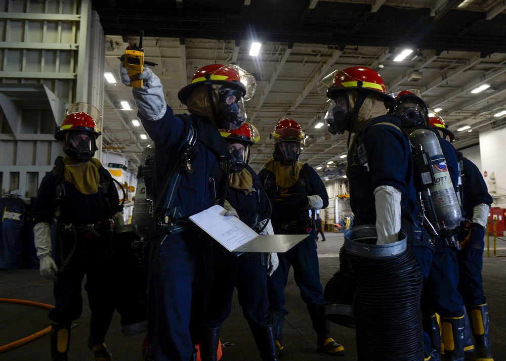 Nimitz Sailors Conduct Flooding Drill