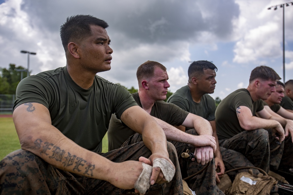 Marines with Martial Arts Instructor Course 1-19 conduct combat conditioning