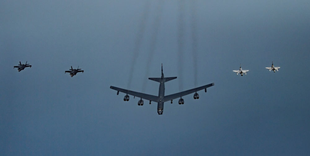 Qatari Mirages fly with U.S. B-52H and F-35As
