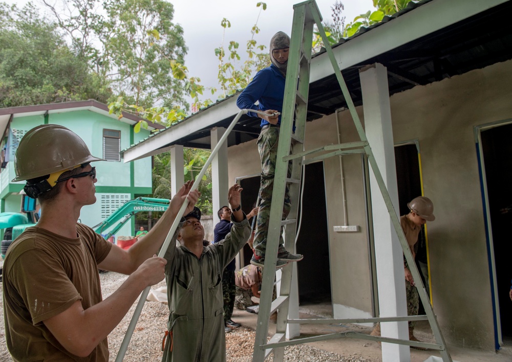 U.S. Navy Sailors, Royal Thai Armed Forces build restroom facility during Pacific Partnership 2019