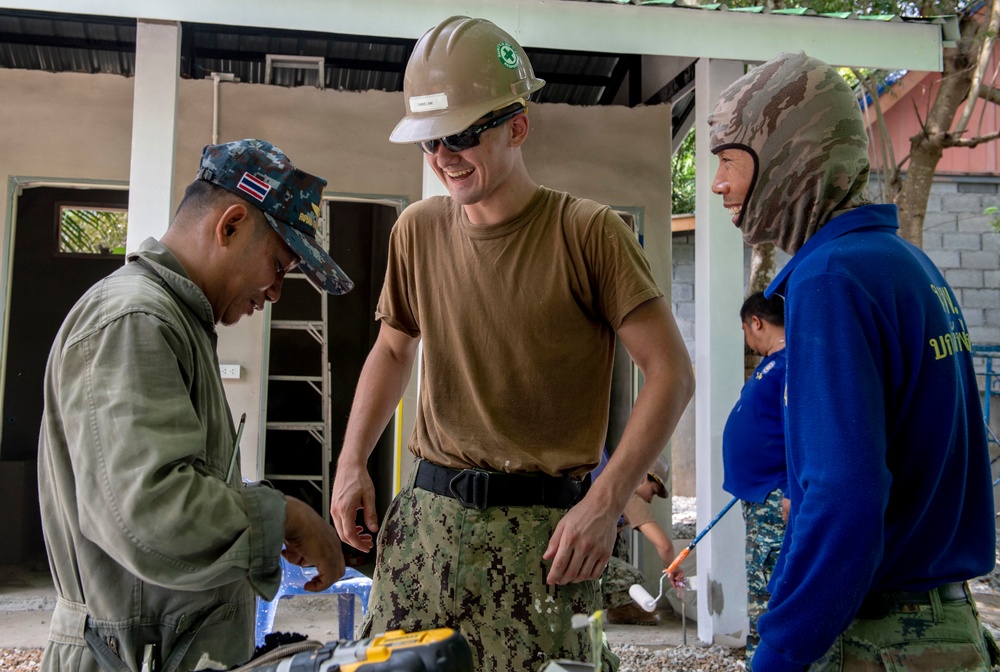 U.S. Navy Sailors, Royal Thai Armed Forces build restroom facility during Pacific Partnership 2019