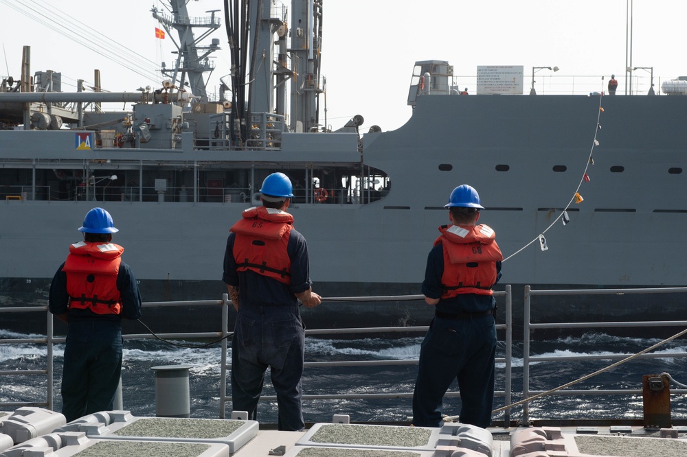 USS Leyte Gulf Conducts Replenishment-At-Sea