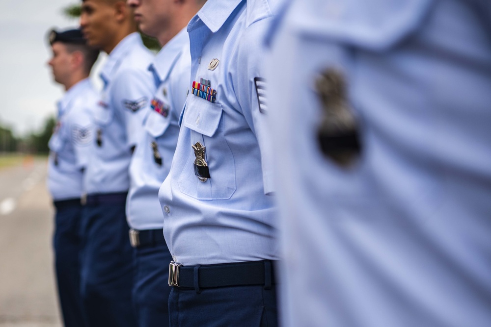 Security Forces Airmen stand in formation